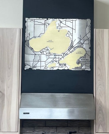 Custom metal range hood.