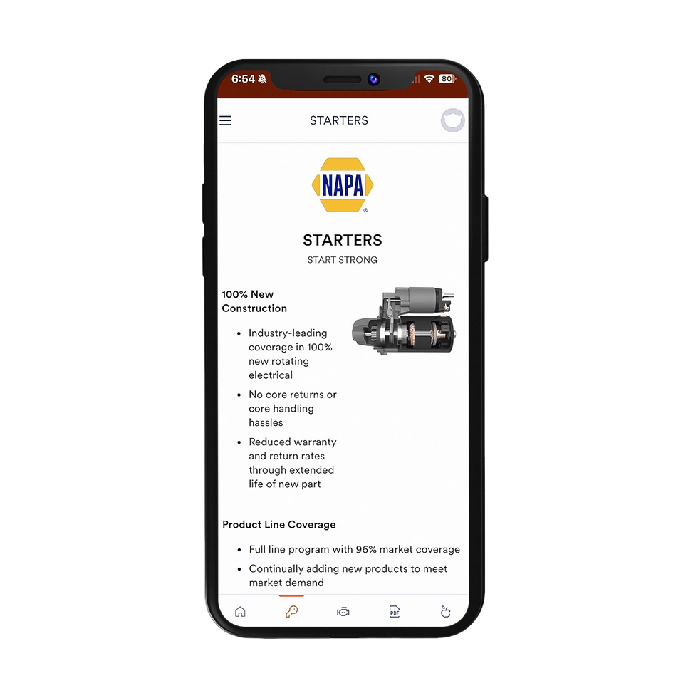 Phone screen with NAPA homepage pulled up
