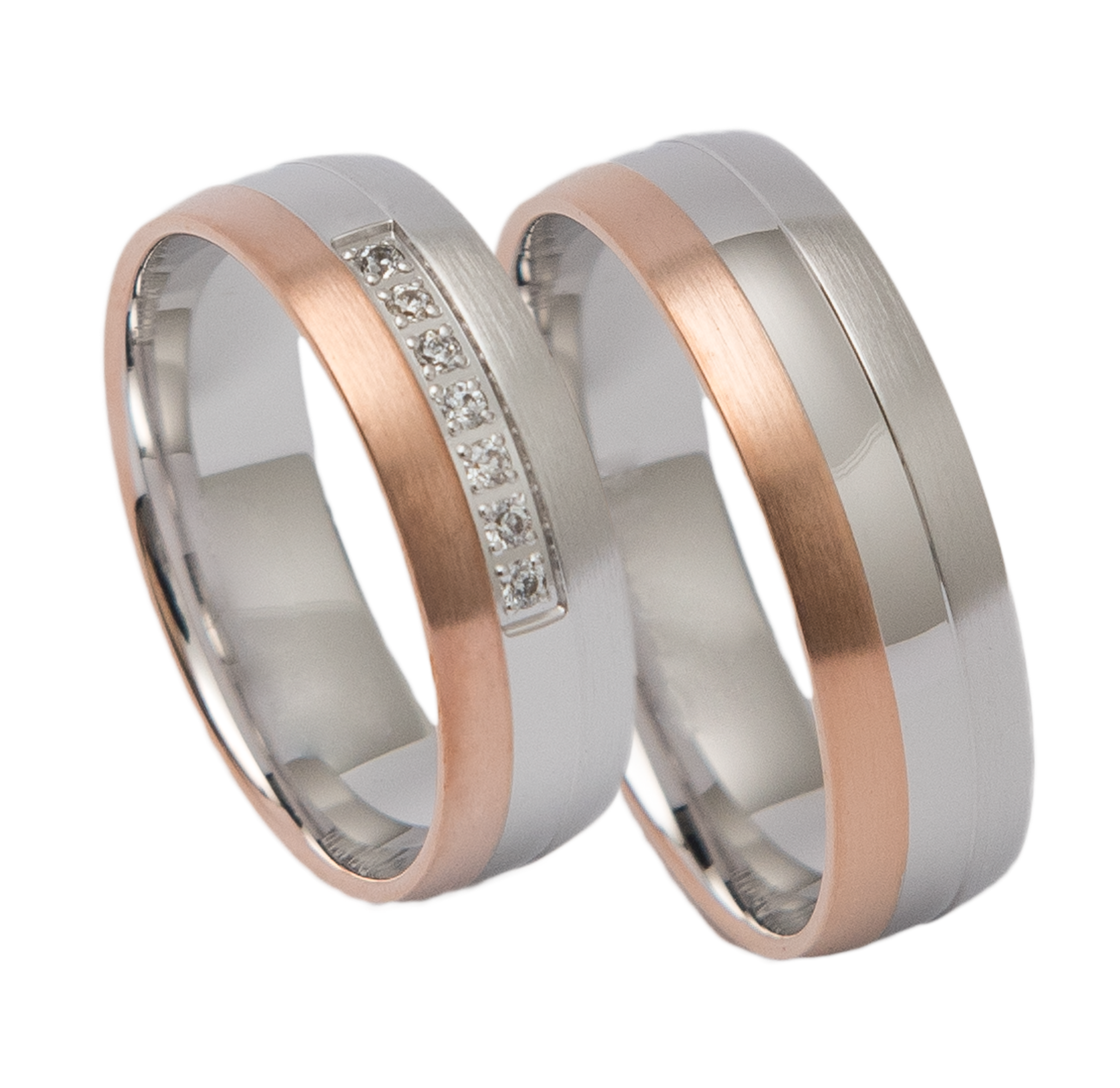 Paar Trauringe - Eheringe - Rotgold/Weißgold - 0,07ct.