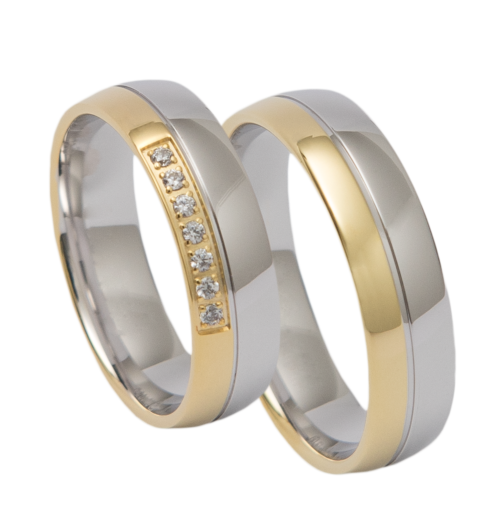 Paar Trauringe - Eheringe - Weißgold / Gelbgold - 0,07ct.