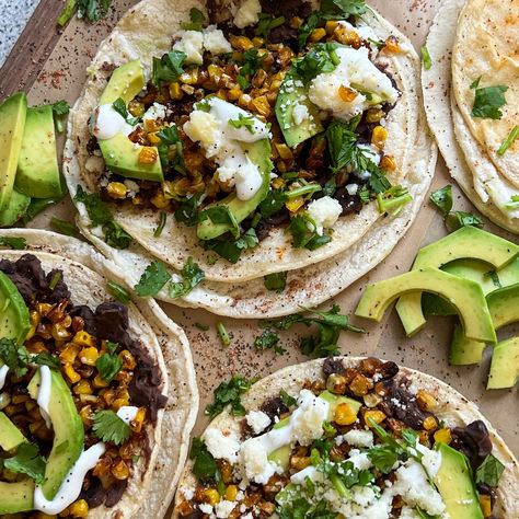 BROILED CORN & SMASHED BLACK BEAN TOSTADAS