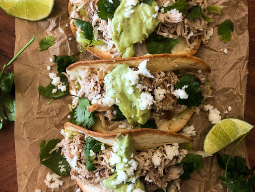 SHREDDED PORK TACOS WITH AVOCADO CREAM