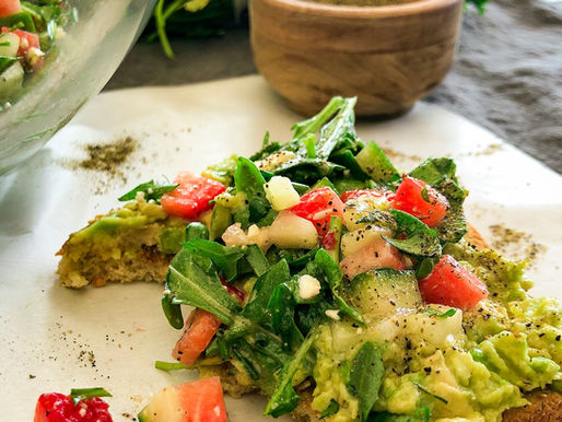 STRAWBERRY, GREENS & FETA CHOPPED SALAD AVOCADO TOAST