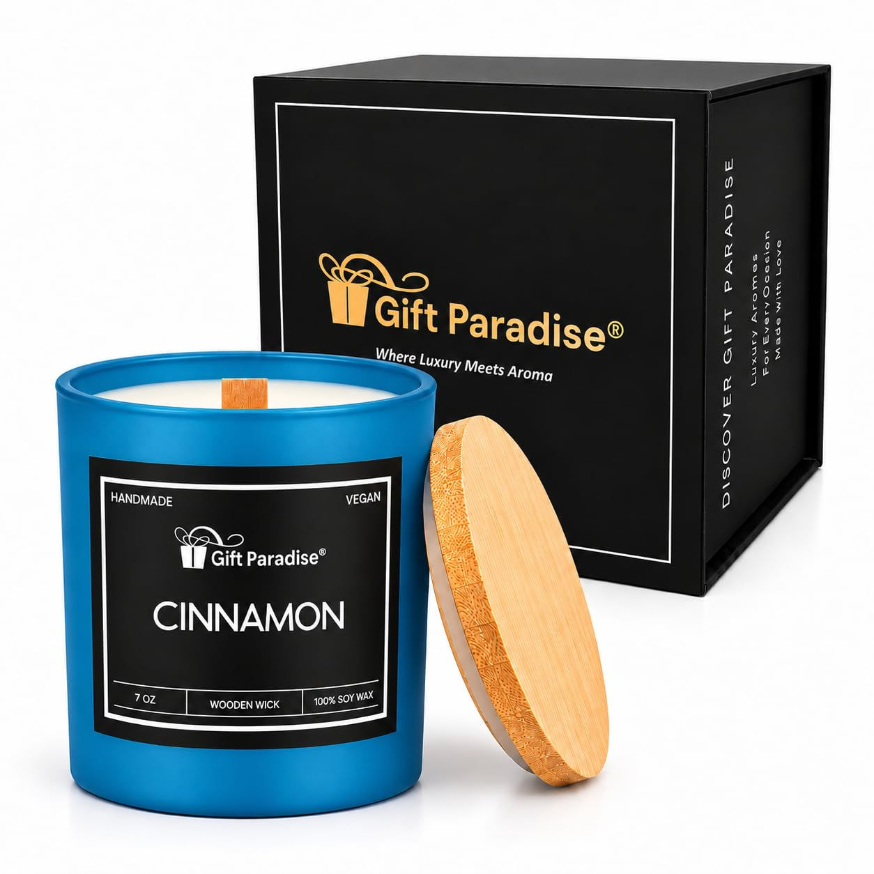 Gift Paradise Cinnamon Scented Candle – 7 oz Soy Wax Candle with Crackling Woode
