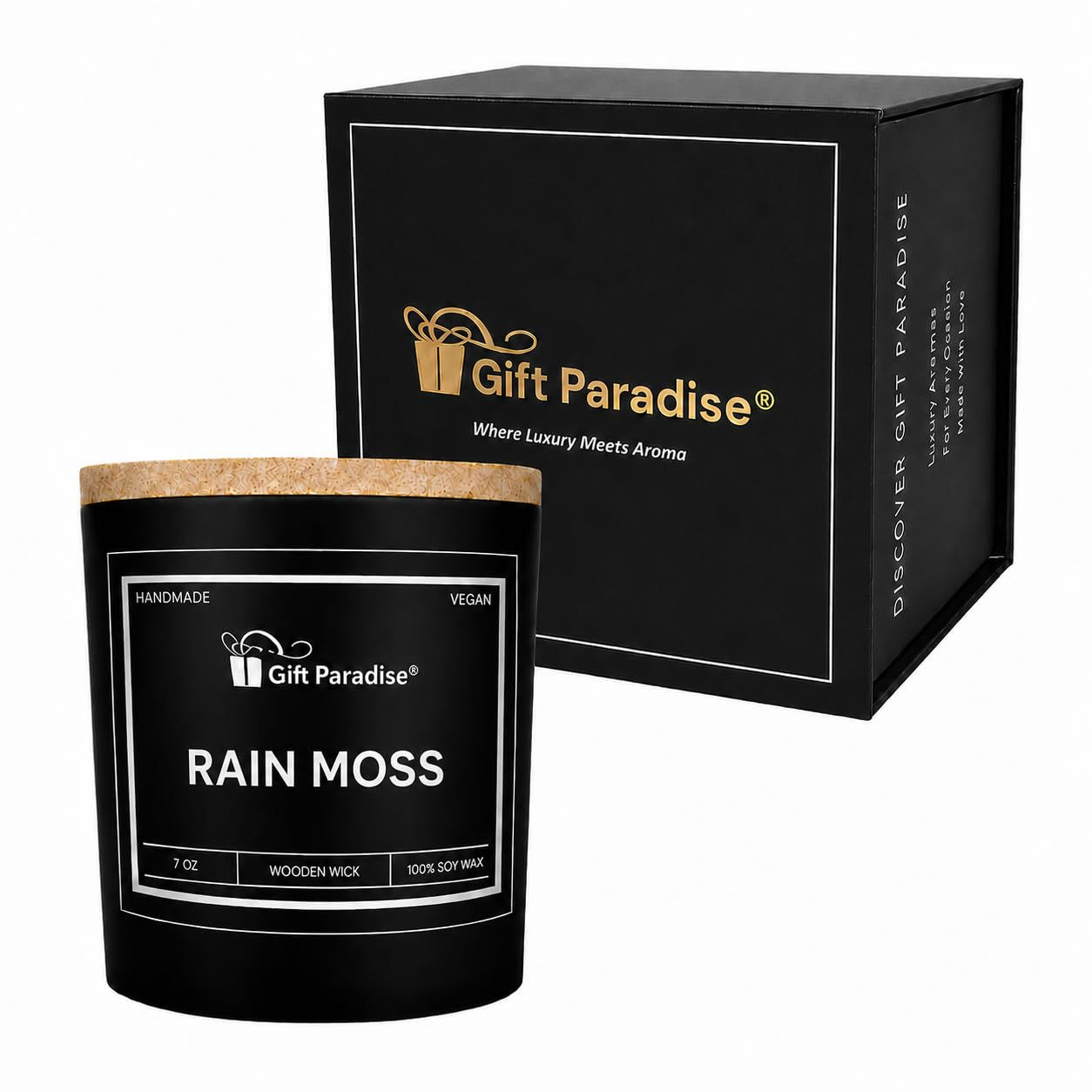 Gift Paradise Rain Moss Scented Soy Wax Candle, 7 oz Wooden Wick Candle with Bam