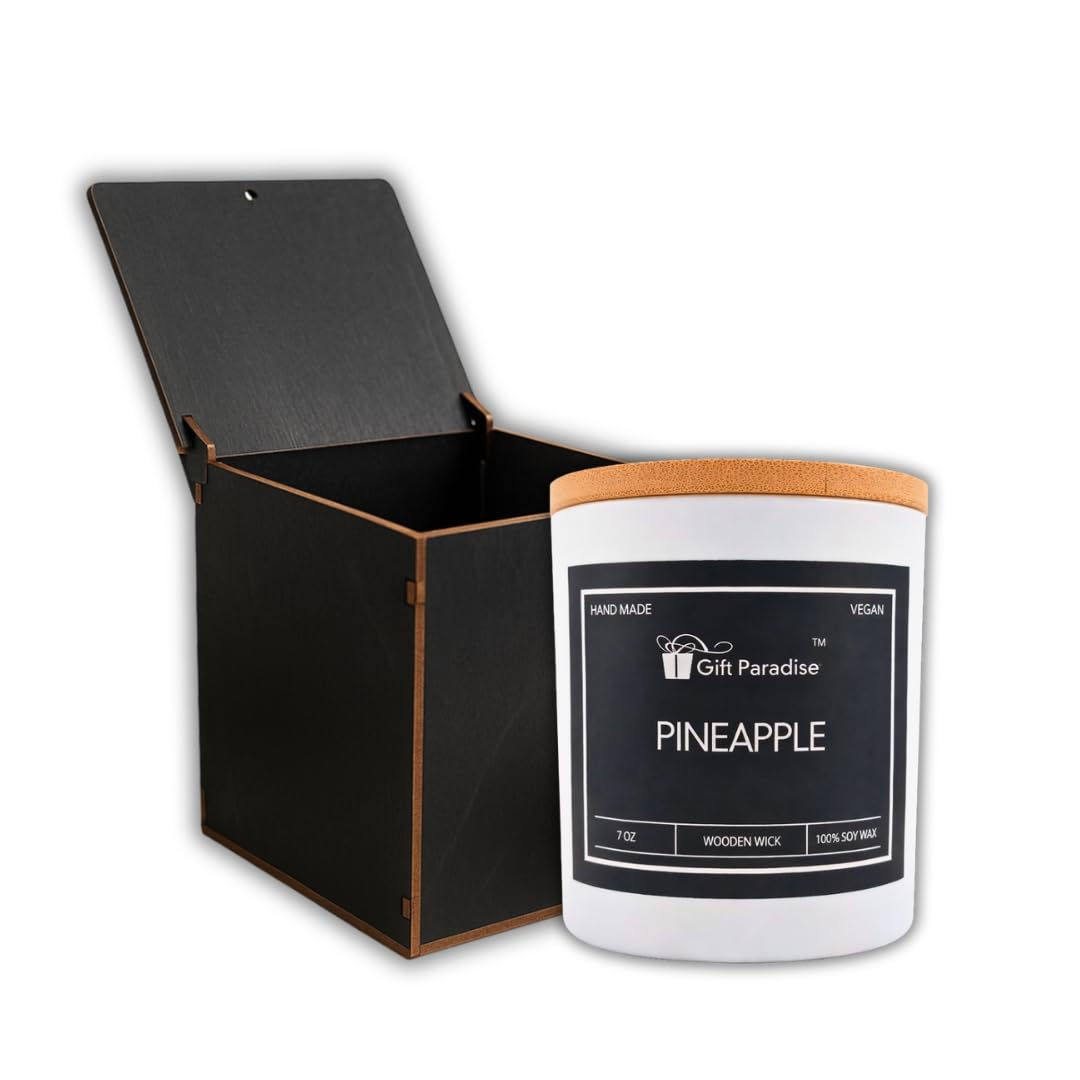 Gift Paradise Pineapple Soy Wax Candle – 7 oz Handcrafted Candle with Wooden Wic
