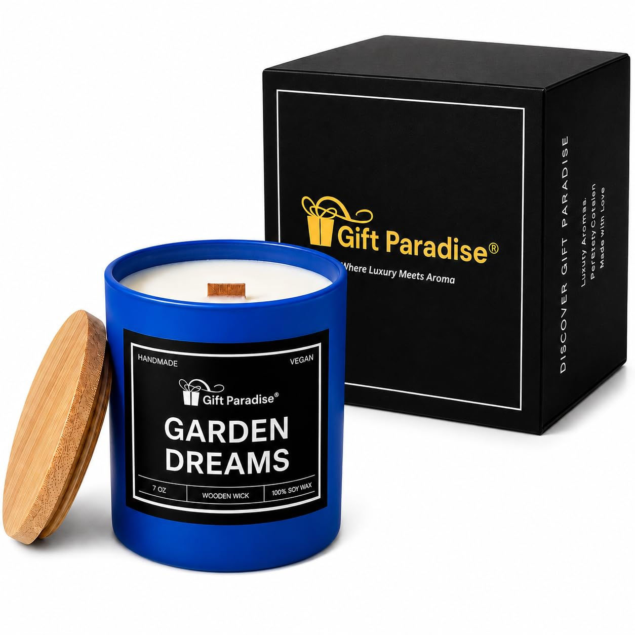 Gift Paradise Garden Dreams Scented Candle – 7 oz Soy Wax Candle with Crackling
