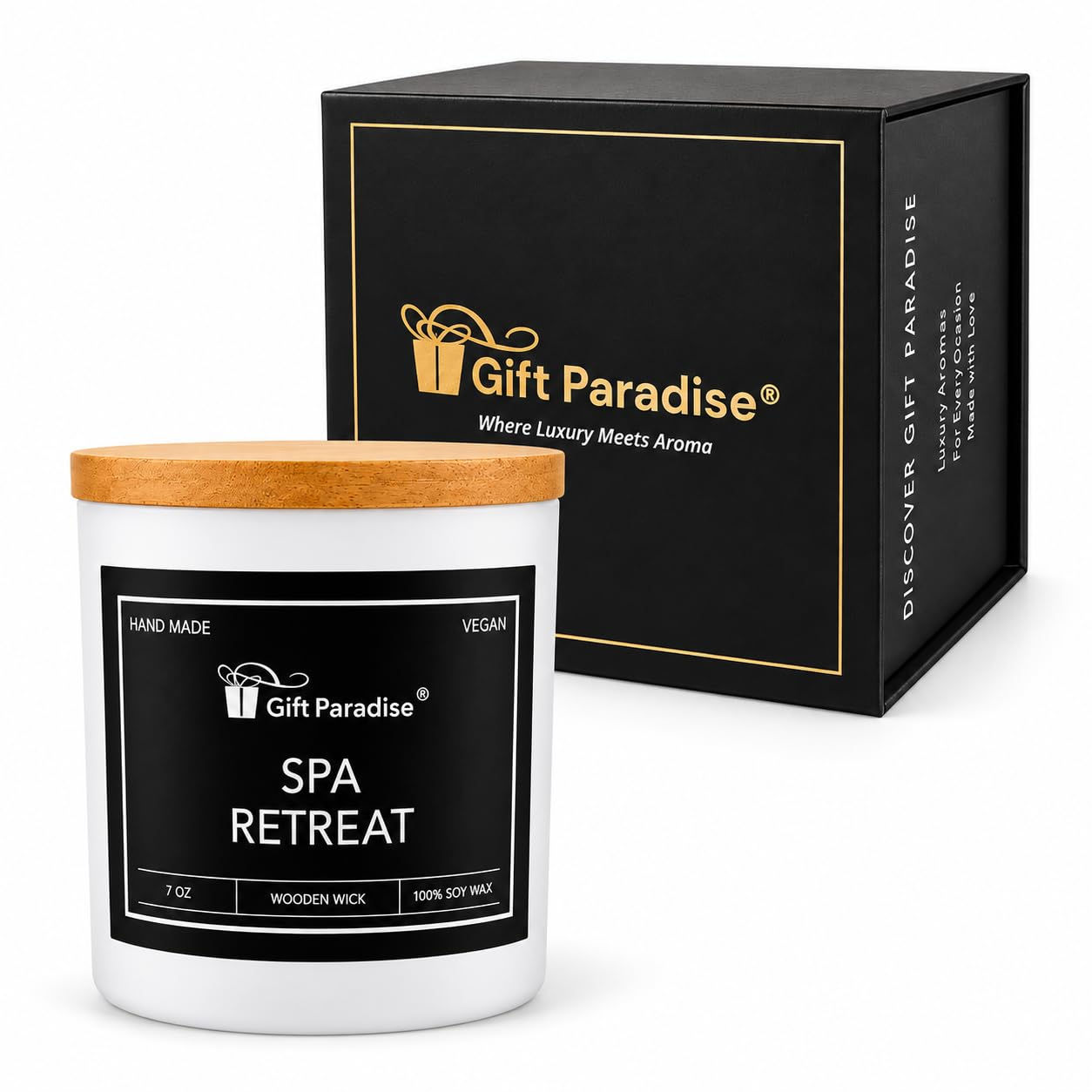 Gift Paradise Spa Retreat Soy Candle – 7 oz Wooden Wick Scented Candle with Bamb