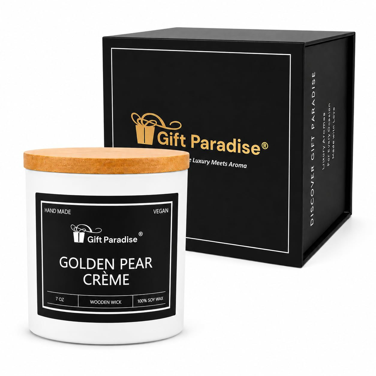 Gift Paradise Golden Pear Crème Soy Wax Candle, 7 oz – Crackling Wood Wick Scent