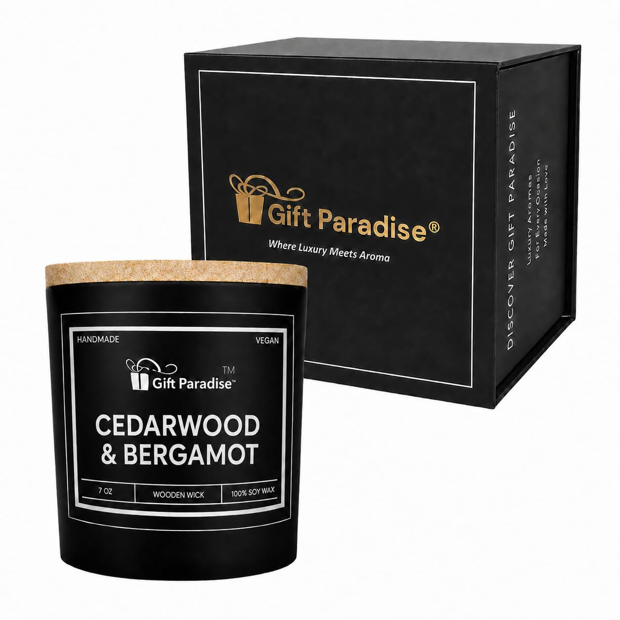 Cedarwood & Bergamot Scented Candle – 7 oz Soy Wax Candle with Crackling Wooden