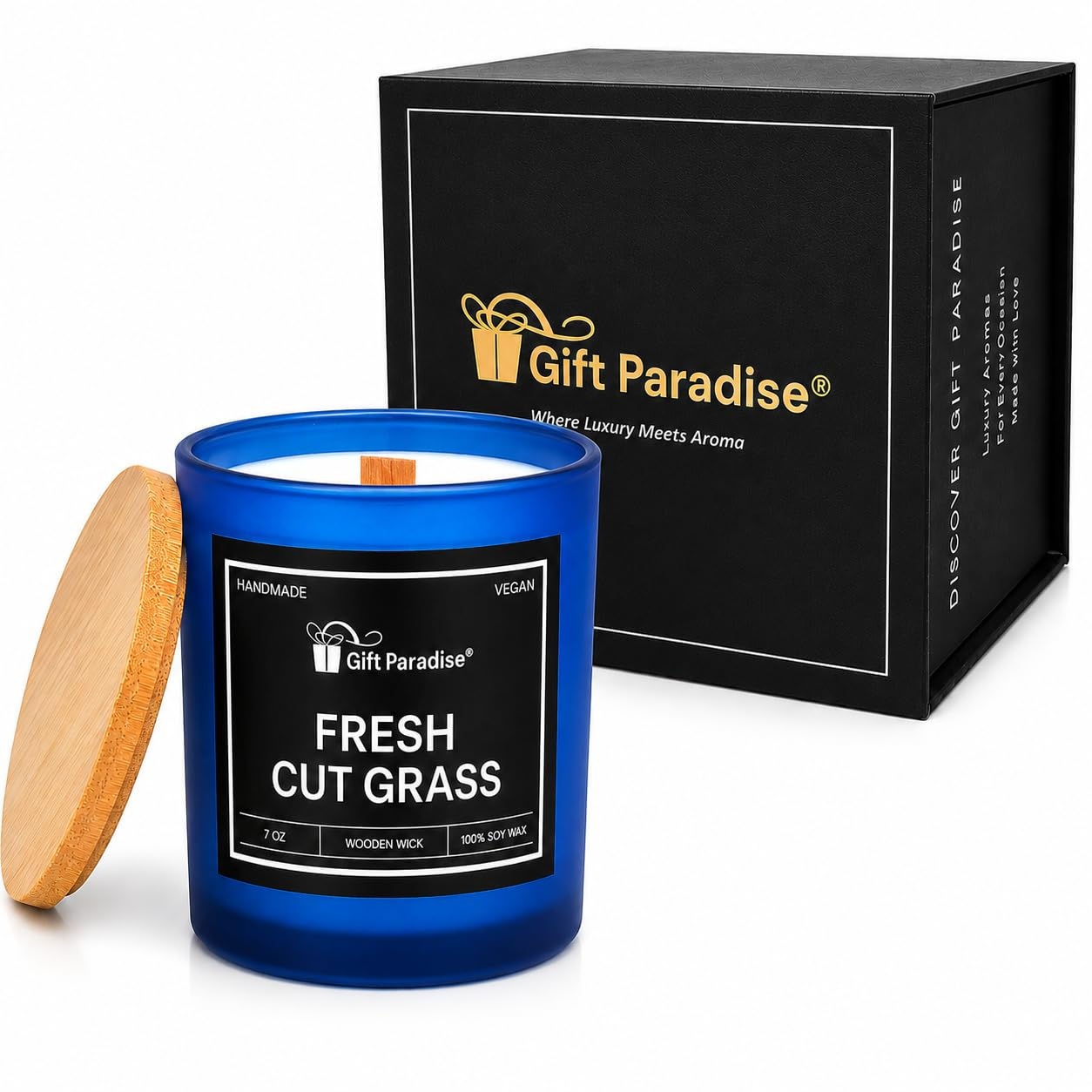 Gift Paradise Fresh Cut Grass Scented Candle – 7 oz Soy Wax Candle with Cracklin