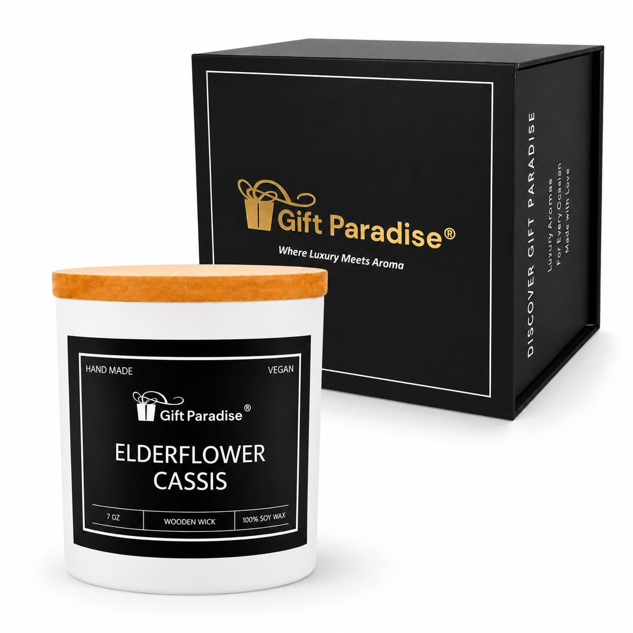 Gift Paradise Elderflower Cassis Soy Wax Candle, 7 oz – Crackling Wood Wick Scen