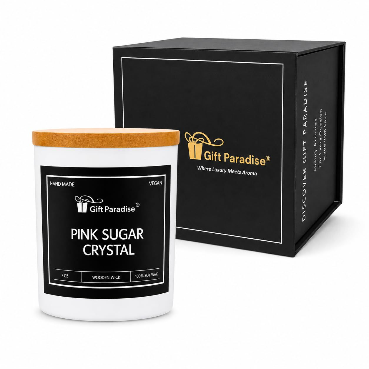 Gift Paradise Pink Sugar Crystal Soy Wax Candle, 7 oz Scented Candle with Crackl