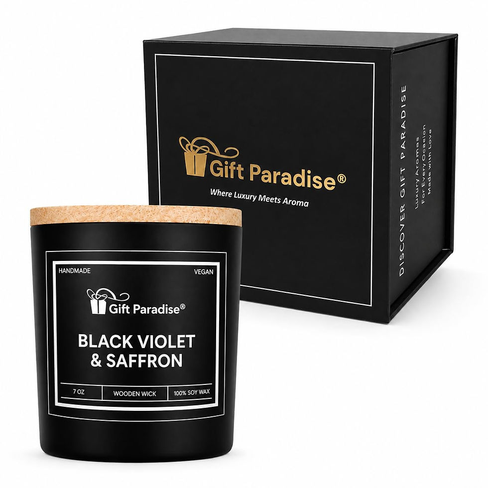 Gift Paradise Black Violet & Saffron Soy Candle, 7 oz Wooden Wick Candle with Ba