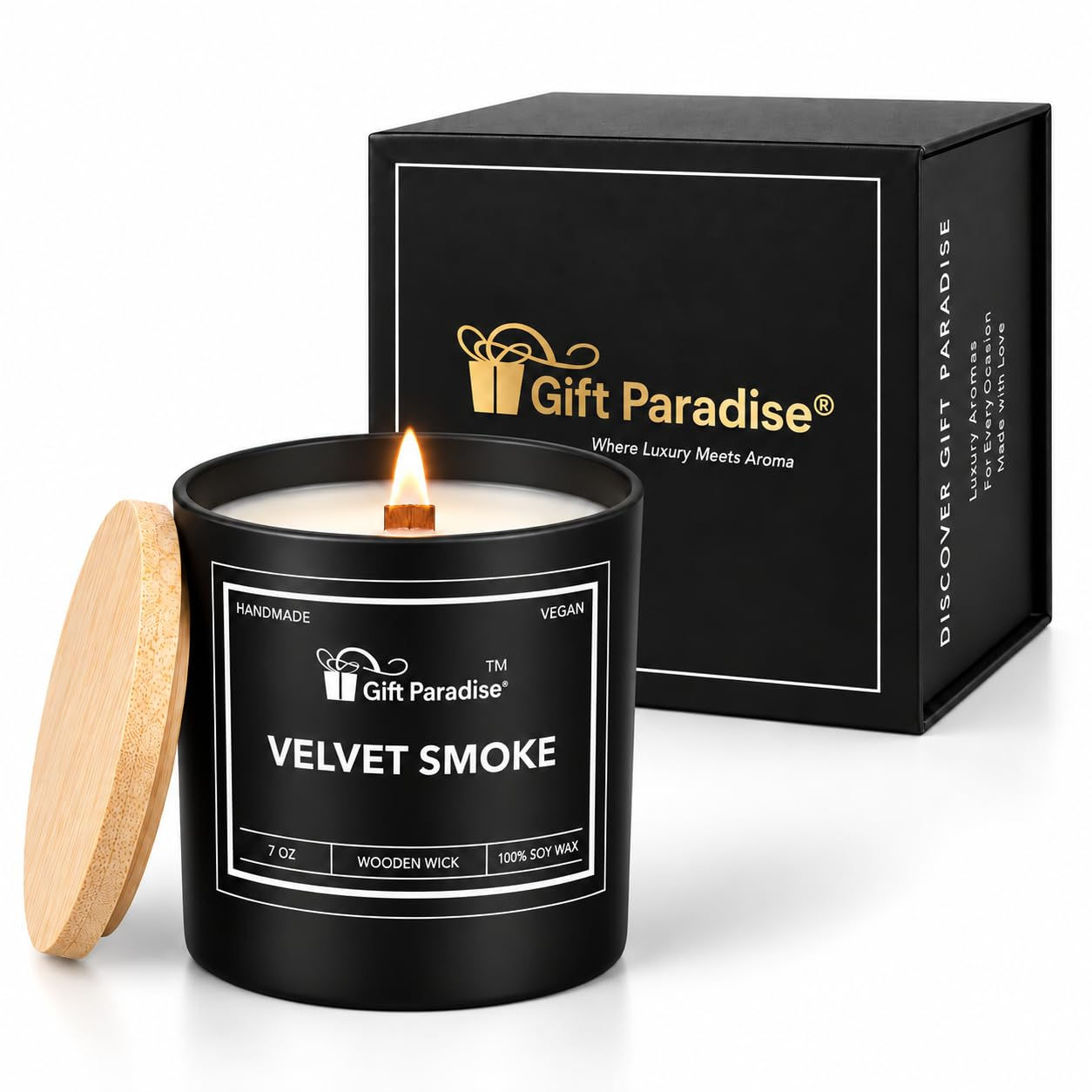 Gift Paradise Velvet Smoke Soy Wax Candle – 7 oz Luxury Candle with Crackling Wo