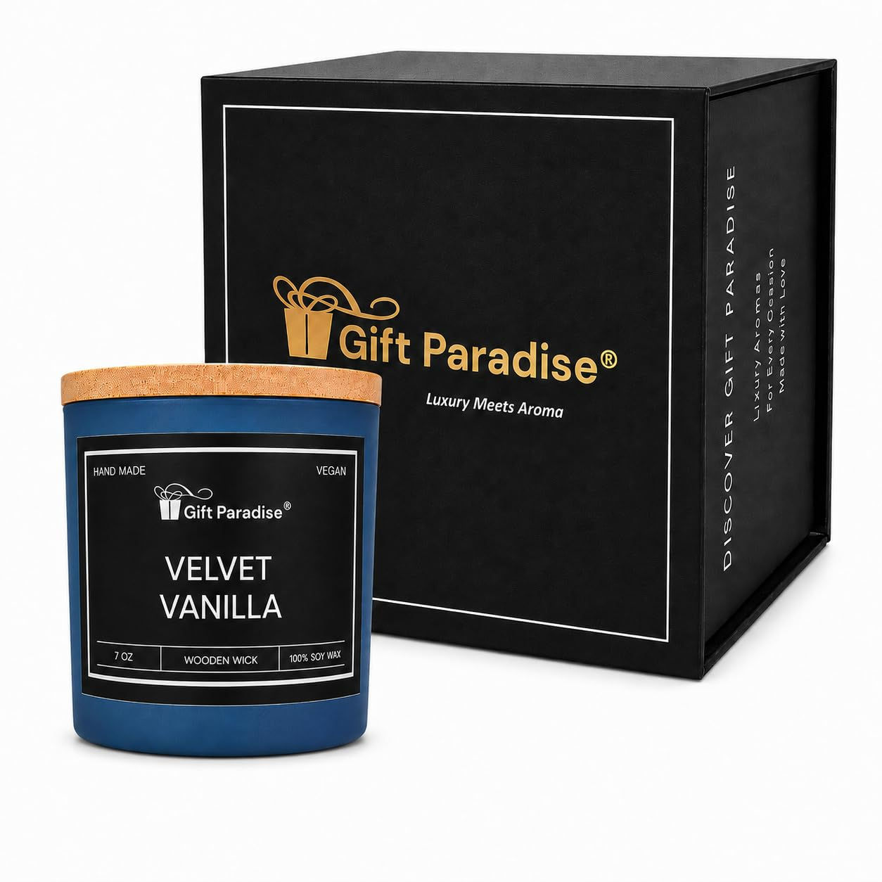 Gift Paradise Velvet Vanilla Soy Candle – 7 oz Scented Candle with Crackling Woo