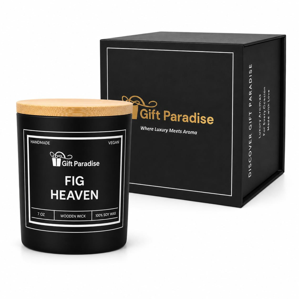 Gift Paradise Fig Heaven Scented Soy Wax Candle, 7 oz Wooden Wick Candle with Ba