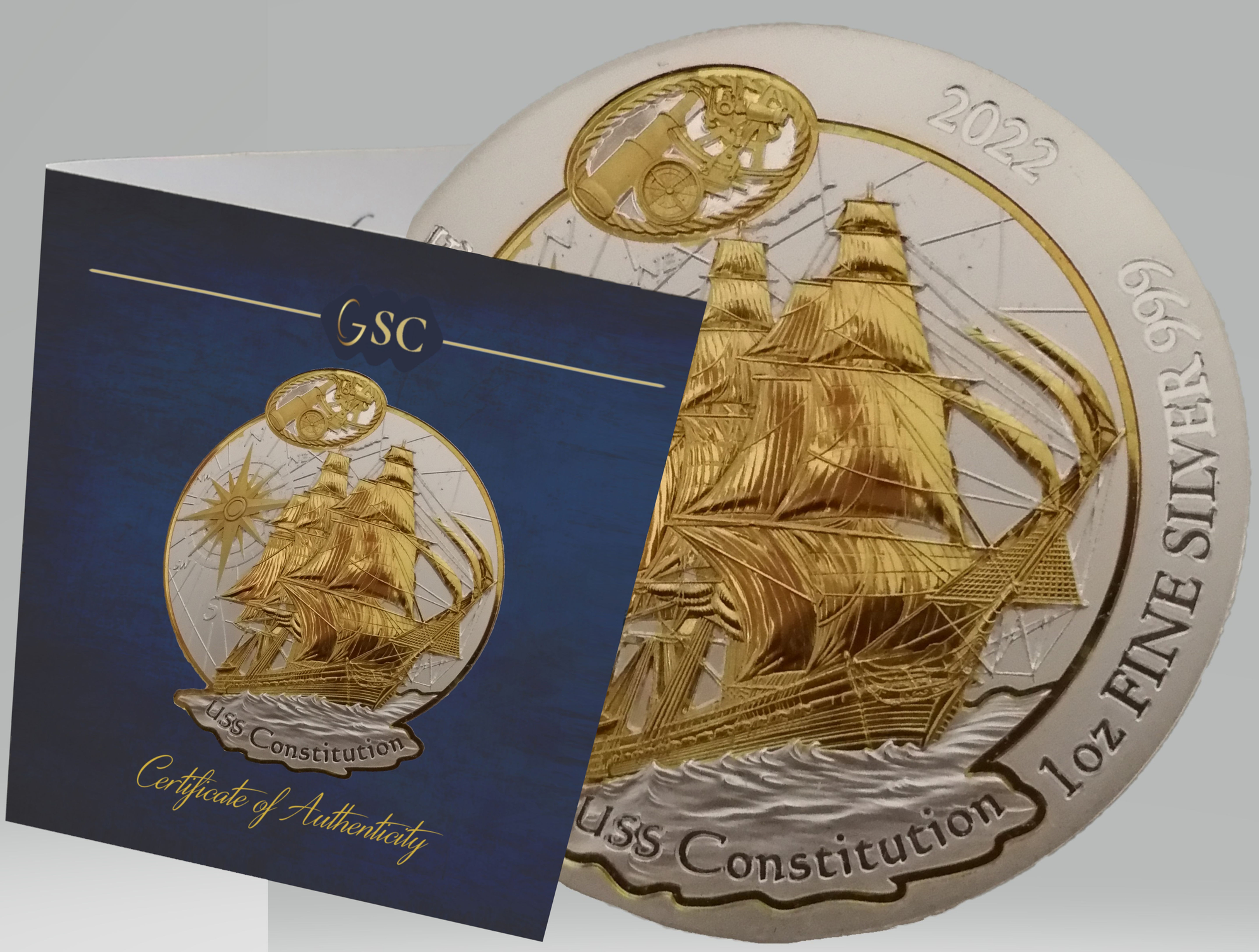 2022 24k Gilded Silver Nautical Ounce USS Constitution Edition