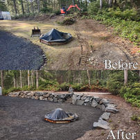 Landscaping transformation: Before & After; retaining wall added