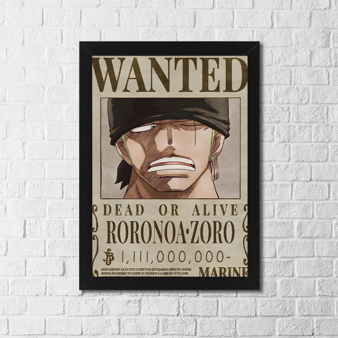 Roronoa Zoro Wanted Poster – Anime Wall Art, One Piece Inspired Vintage Bounty D