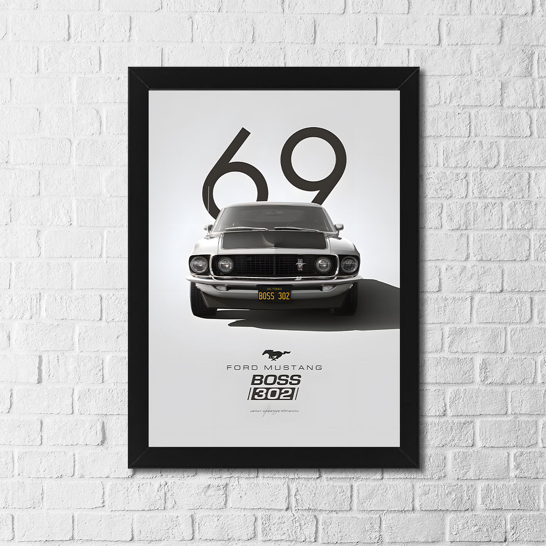 Ford Mustang Boss 302 Poster – Minimal Classic Car Wall Art – Vintage Muscle Car