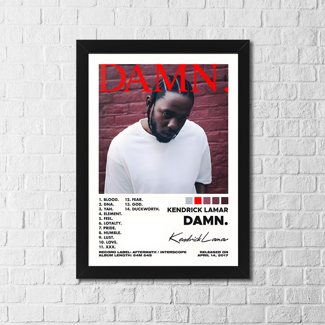 Kendrick Lamar DAMN Poster – Modern Album Tracklist Wall Art – Minimal Music Pri