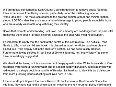 Fighting for Representation: Our Response to the Removal of Trans Literature in Kent Libraries