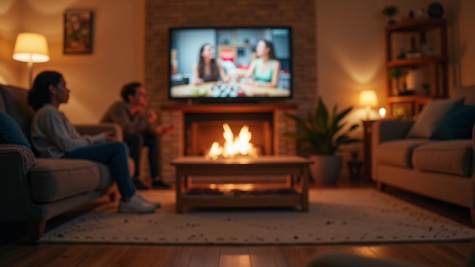Eye-level view of a cozy living room with a couple's game night setup