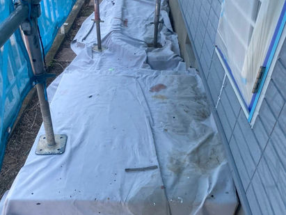 福島県須賀川市にて外壁塗装工事(養生)