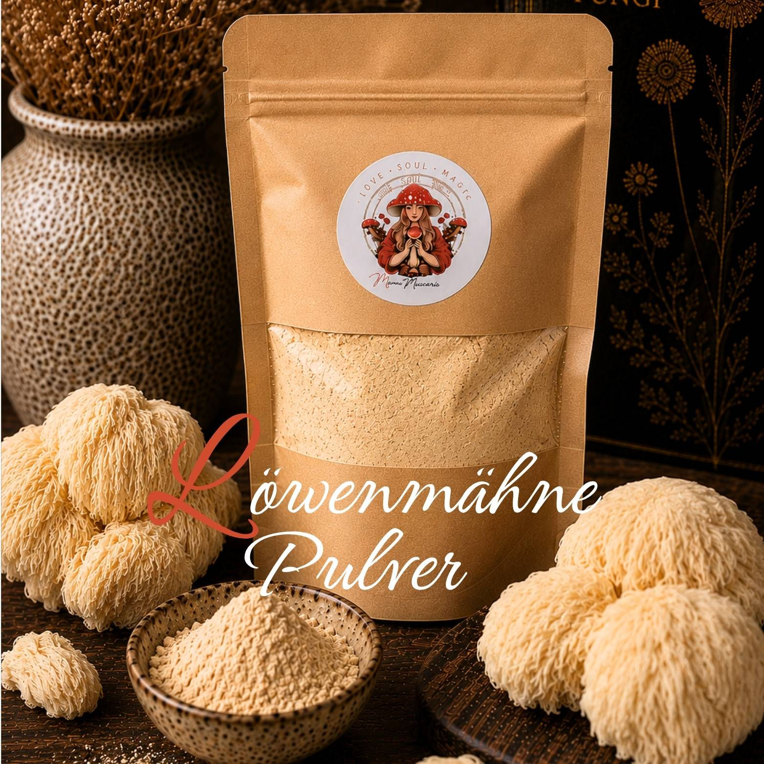Löwenmähne Pulver 100% Hericium Fruchtkörper MamaMuscaria