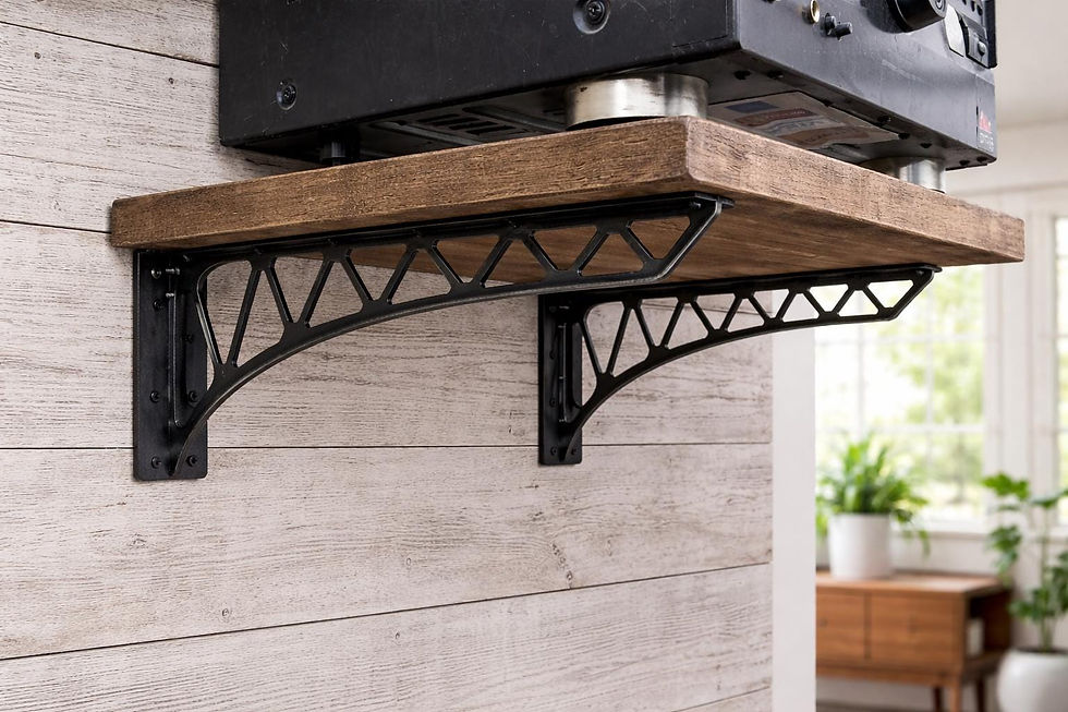Thumbnail: Truss Shelf Brackets: Solid Steel Support for Floating Wood Shelves