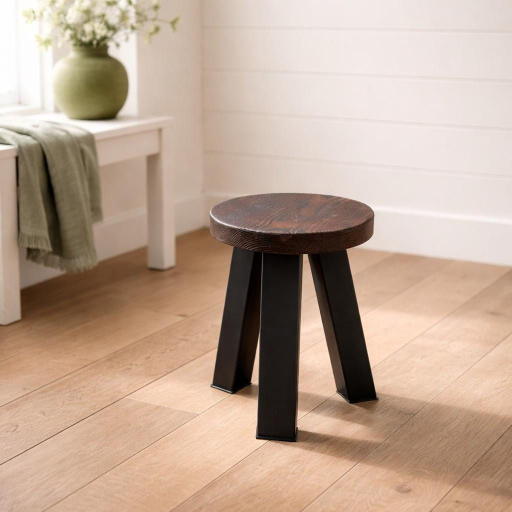 Studio Series - Eburne Stool - Handcrafted Burnt Timber and Steel Stool – Min...