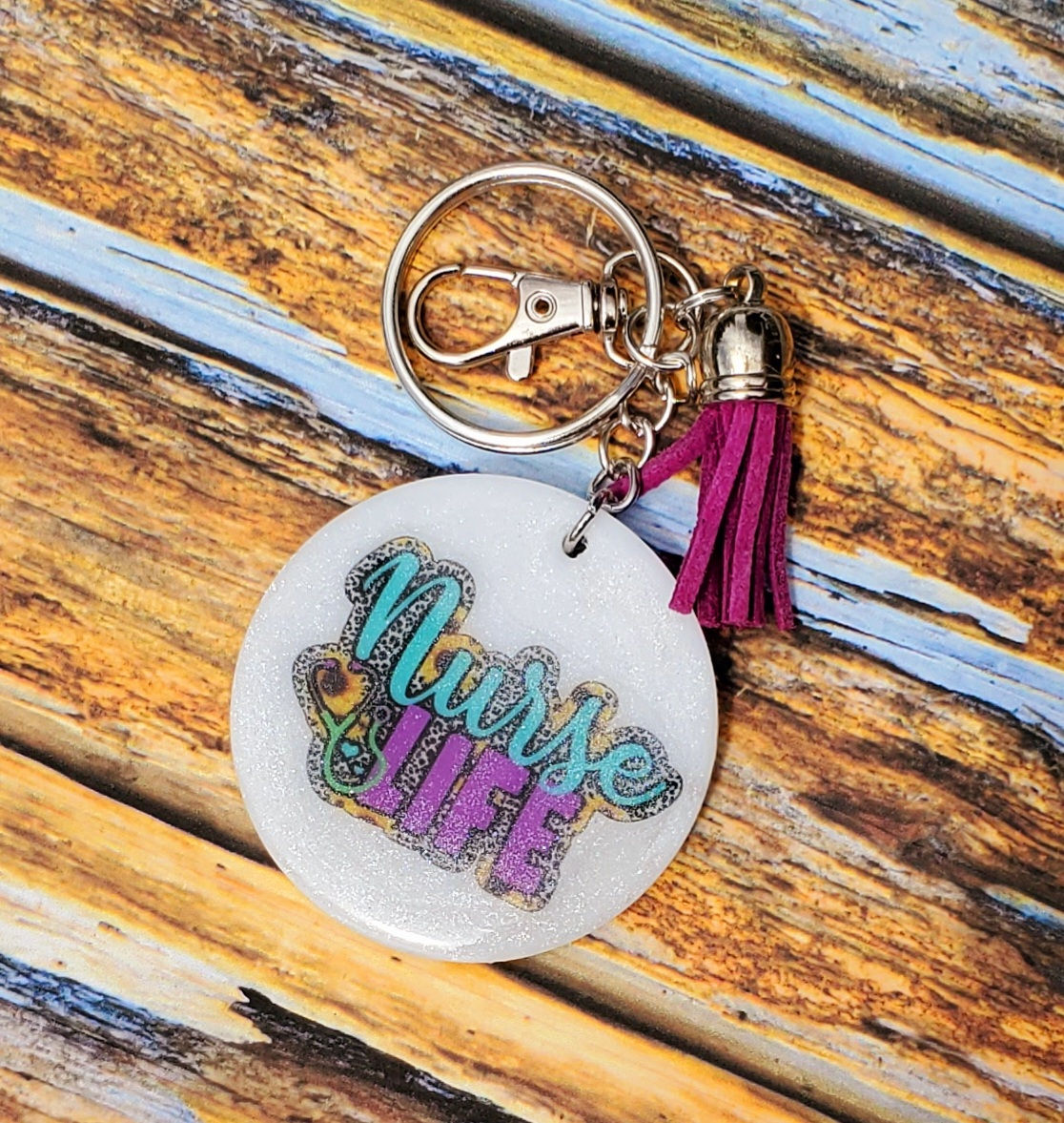 Nurse Life Keychain, RN Gift, Nurse Leopard Print, Glitter Keychain