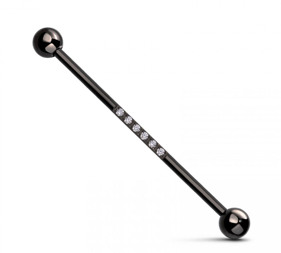 Thumbnail: Industrial Barbell w/ 6 CZ Stones