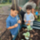 Sinai Learning Lab students examining plants in a garden bed during a hands-on science activity.