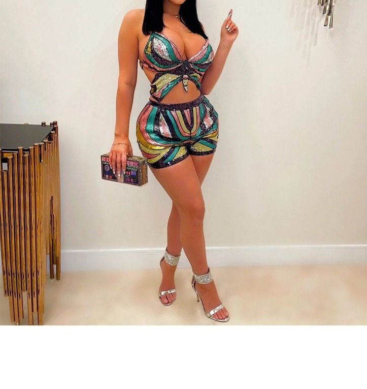 Thumbnail: Sexy Sleeveless Sequins Camisole And Shorts Women's Sets