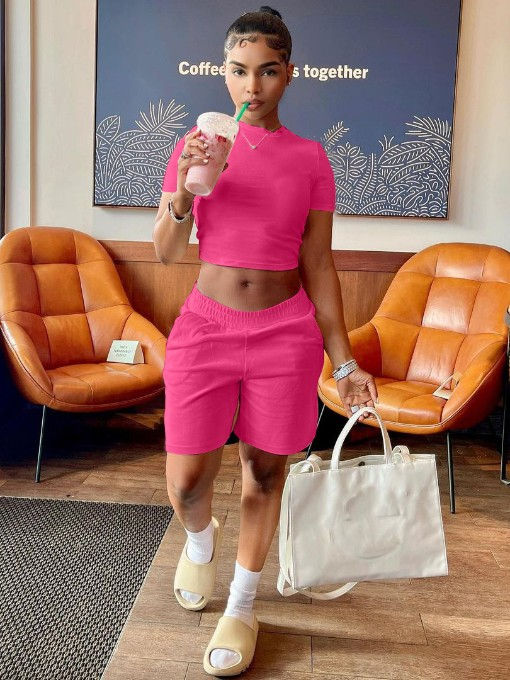 Casual Solid Crop Top and Short Set