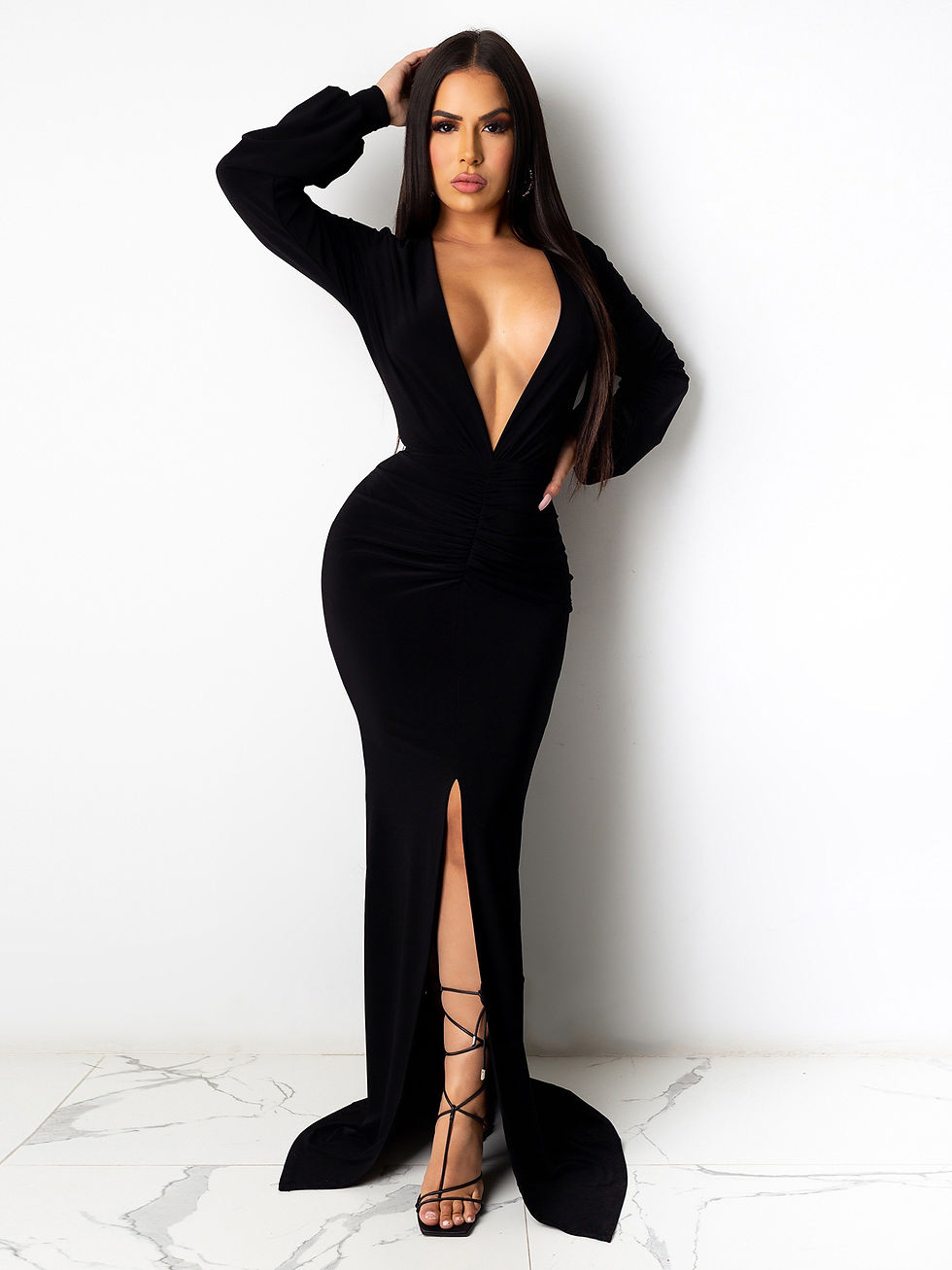 Thumbnail: Deep V Neck Solid Evening Dresses