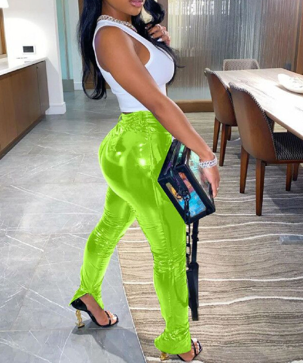 Split Hem Skinny Leather Pants