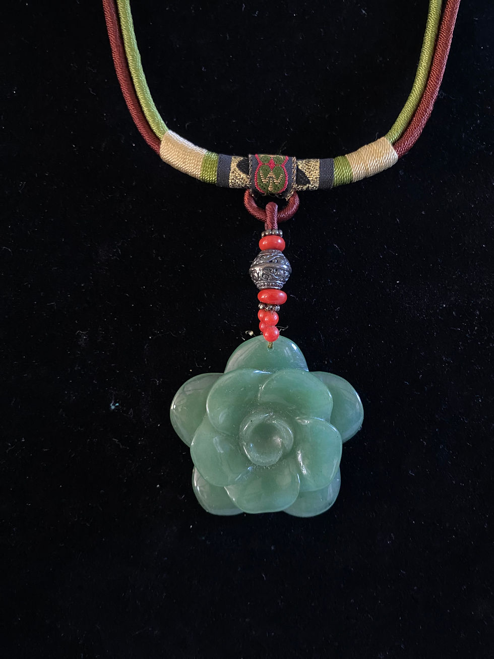 Thumbnail: Jade Flower Coral Bead Cord Necklace