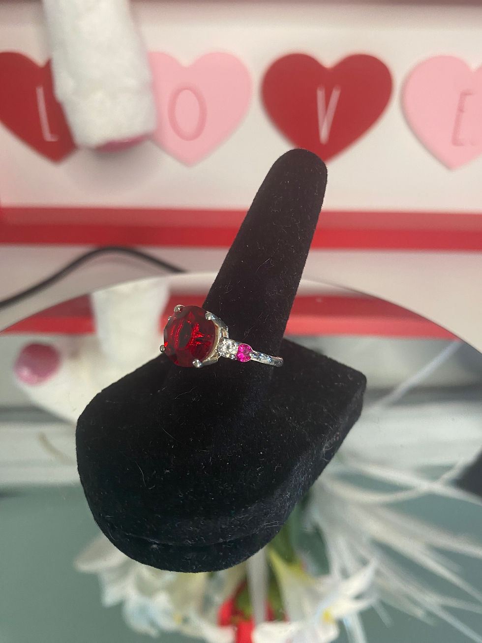 Thumbnail: Vintage Simulated Ruby Sterling Silver Ring