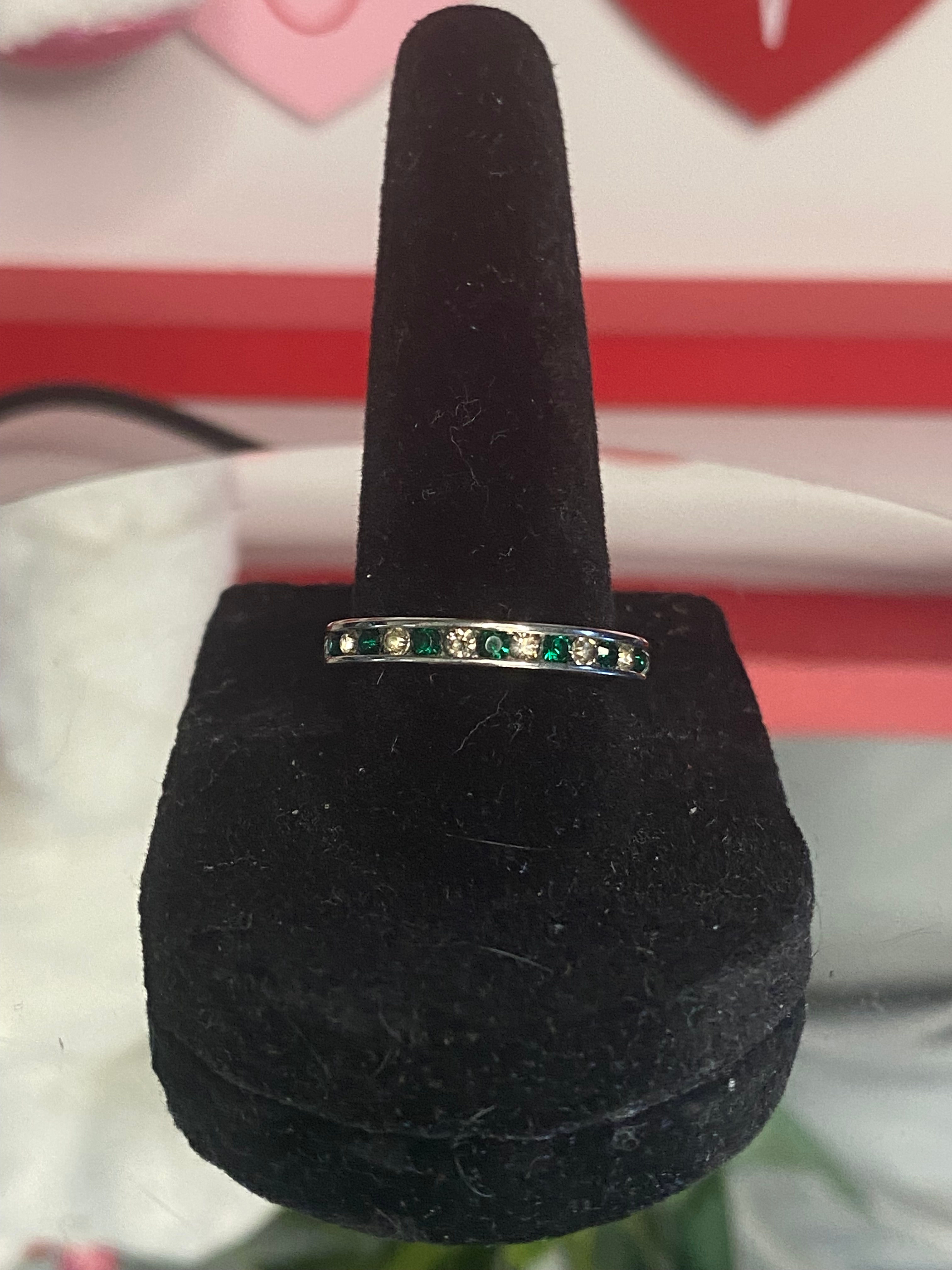 Green and White Stones in a Sterling Silver Band
