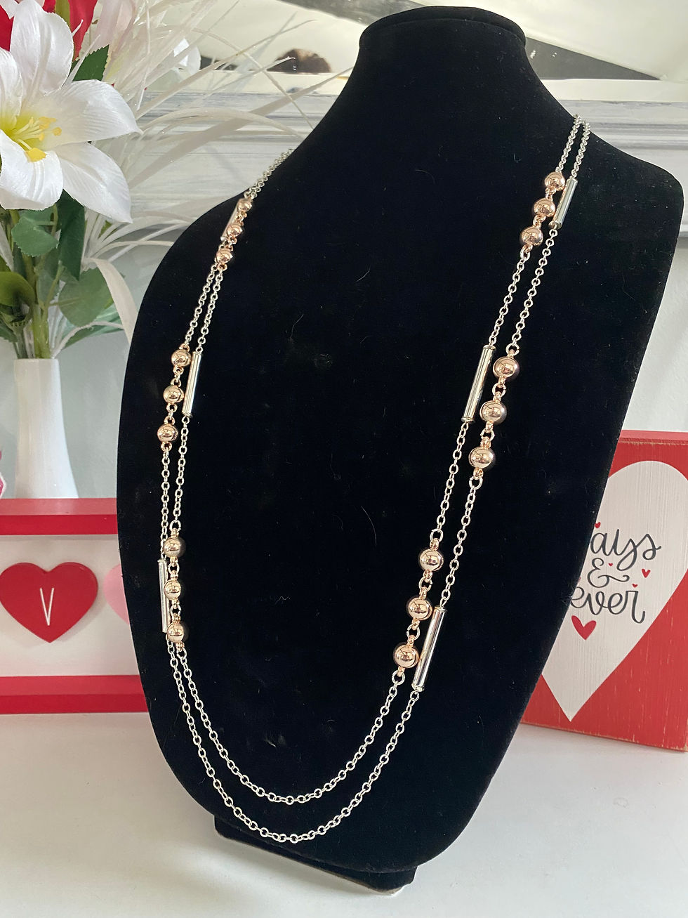 2 Tier Silver and Rose Gold Tone Necklace
