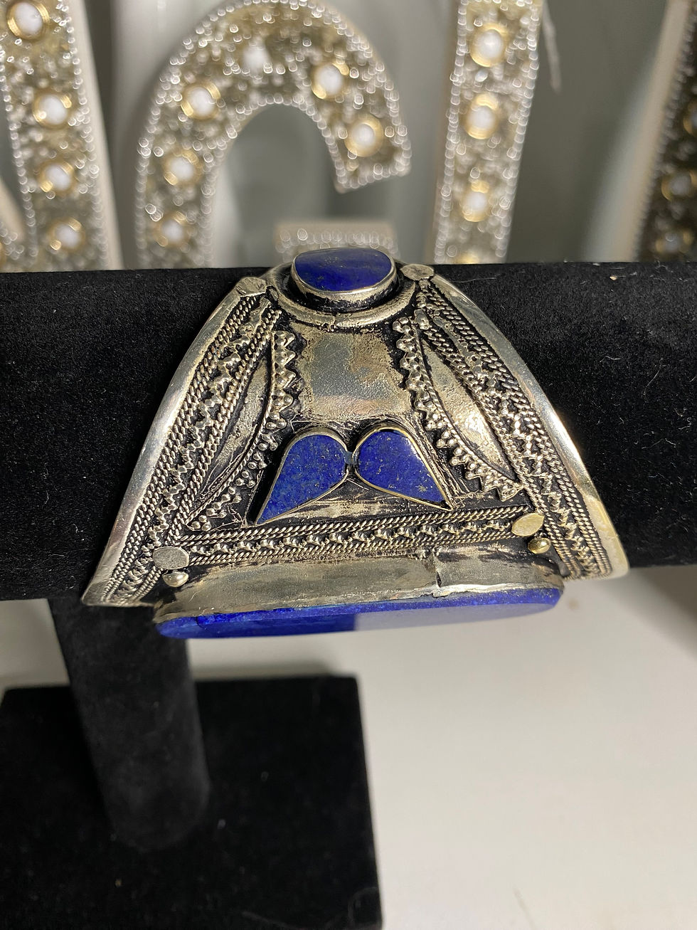 Thumbnail: Vintage Afghan Silver Lapis Lazuli Cuff Bracelet