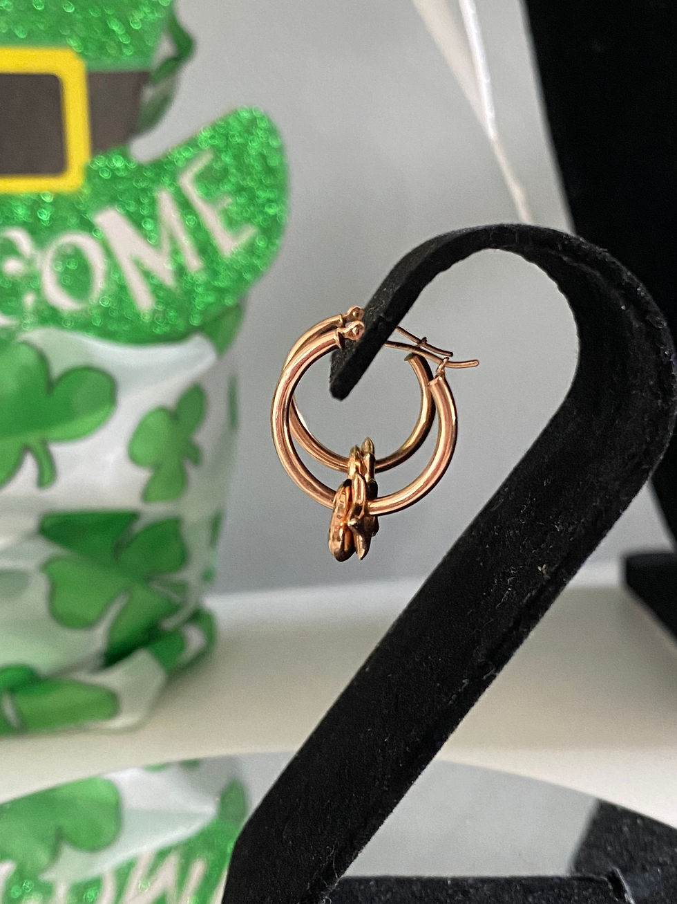 Thumbnail: Retro 14k Rose Gold Hoop Heart and Star Earrings