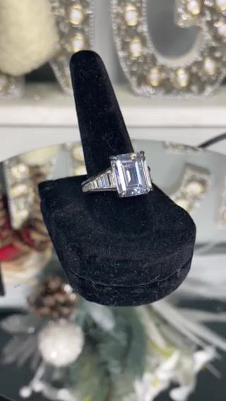 Thumbnail: Emerald Cut Cubic Zirconia Sterling Silver Ring