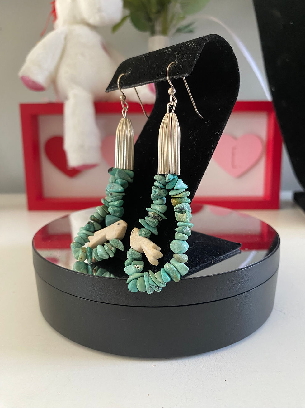 Thumbnail: Native American Turquoise Hoop and Carved