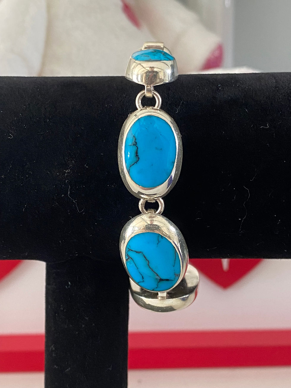 Thumbnail: Vintage Mexican Turquoise Inlay link Bracelet