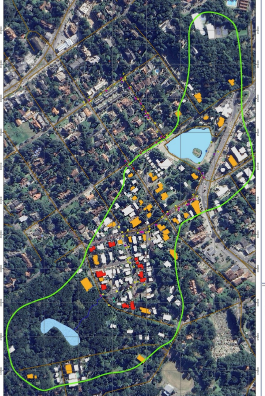 Identificação das edificações que poderiam estar contribuindo. Fonte: Elaborado pela SMMA.
