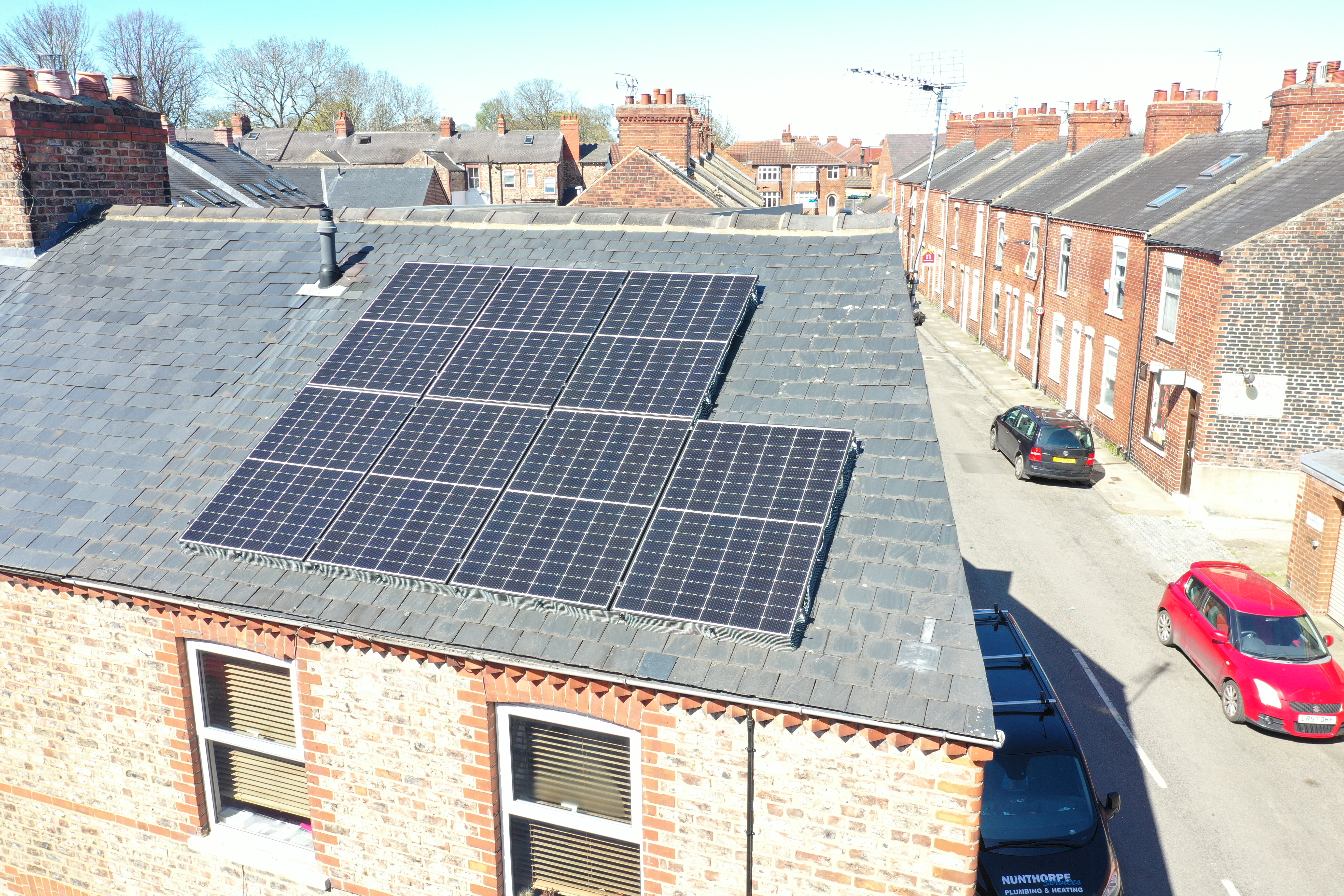 Solar panels on slate roof